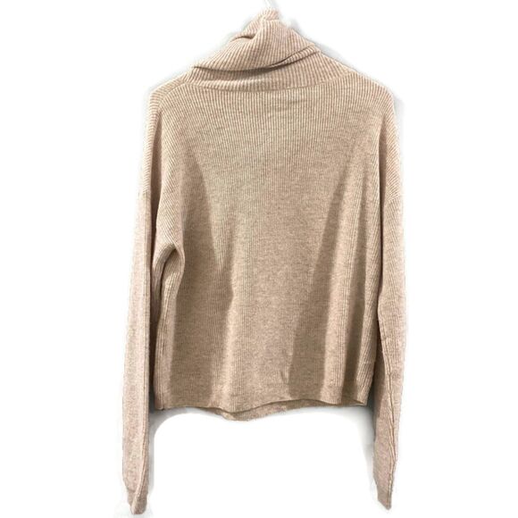 Theory Cowl Neck Ribbed Cropped Sweater - Tan M - Picture 2 of 4